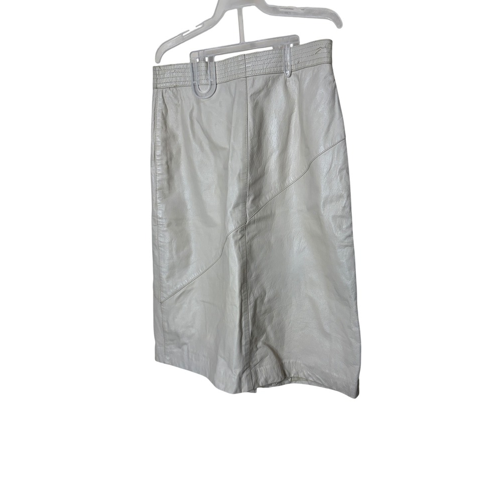 Erez Vintage Cream Genuine Leather Skirt Paneled‎ Pencil Skirt 4